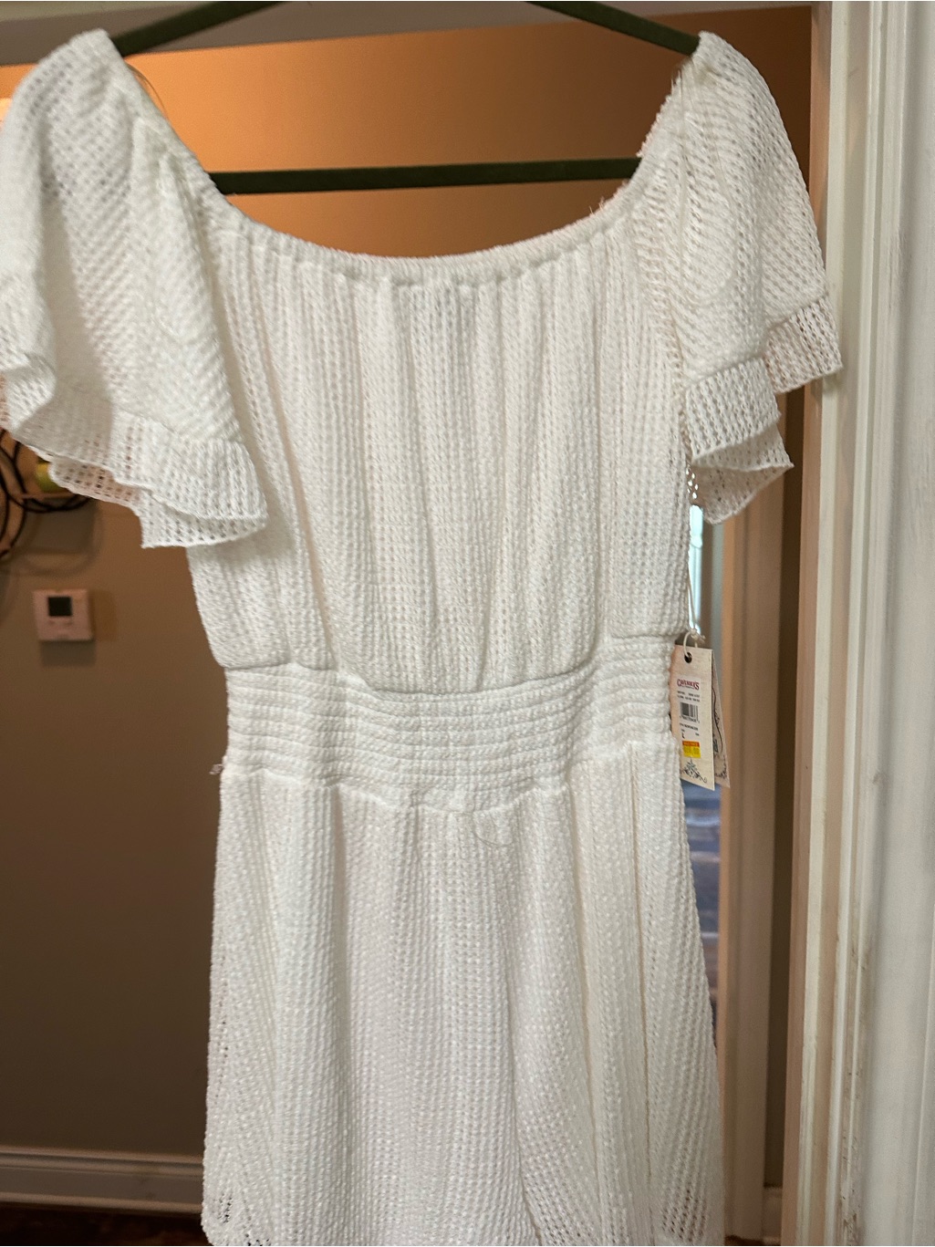 Women's White Textured Off-Shoulder Skort By